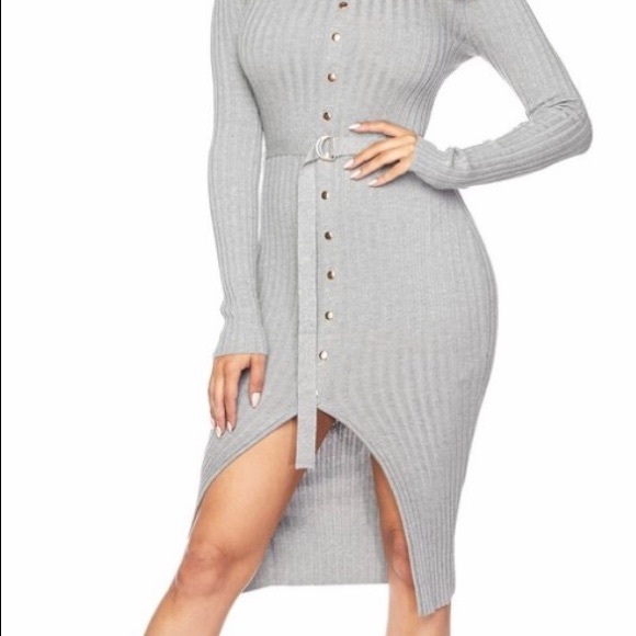 ‼️ Gold Button Waist Tie Sweater Dress - Picture 3 of 5